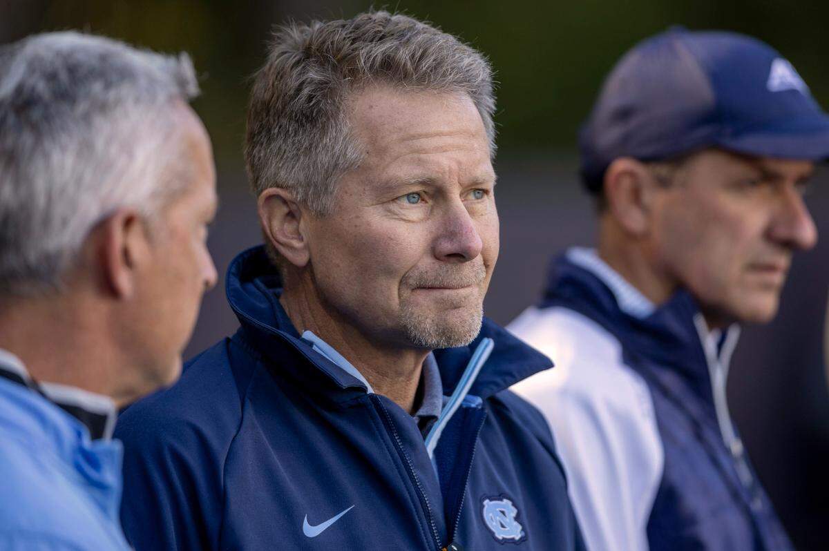 North Carolina chancellor Kevin Guskiewicz watches the NCAA Division I Field Hockey Championship on Sunday, November 19, 2023 at Karen Shelton Stadium in Chapel Hill, N.C.