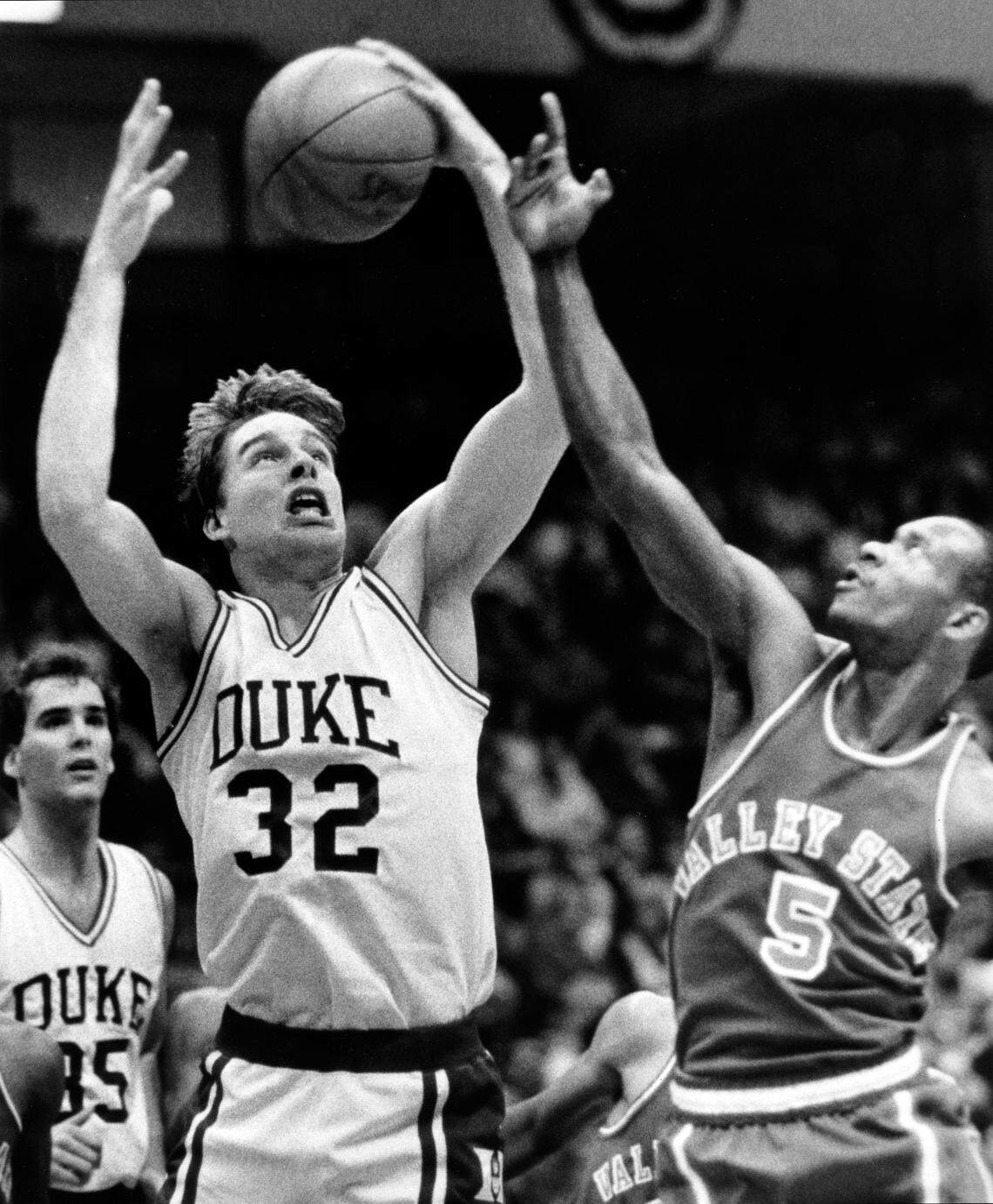 Duke’s Mark Alarie grabs a rebound during a 1986 game.