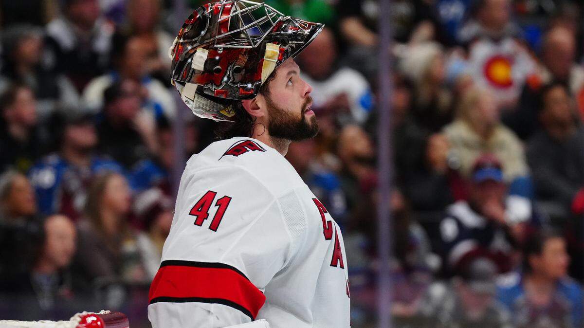 Carolina Hurricanes goaltender Spencer Martin (41) during the second period against the Colorado Avalanche at Ball Arena.