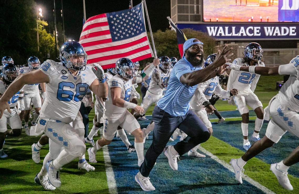 The Tar Heels enter Wallace-Wade Stadium for their game against Duke on Saturday, October 15, 2022 at Wallace-Wade Stadium in Durham, N.C.