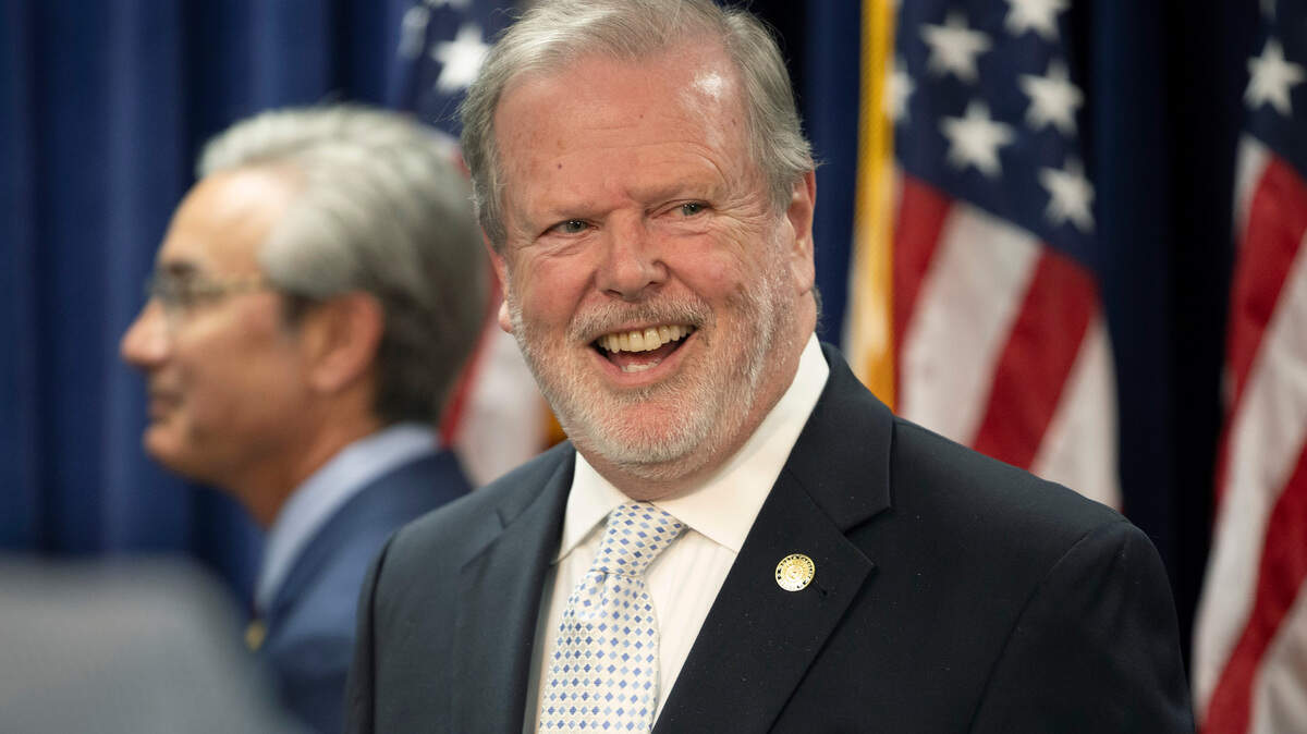 North Carolina Senate leader Phil Berger smiles as he departs a press briefing where he and follow Republican leaders revealed their proposed budget on Monday, April 14, 2025 at the North Carolina General Assembly in Raleigh, N.C.