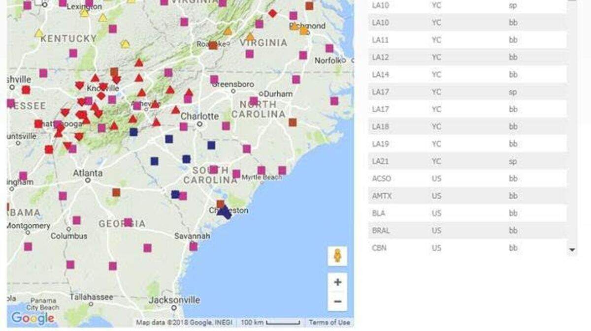Seismograms from the stations located in North Carolina and operated by the U.S. Geological Survey and the Center for Earthquake Research and Information (CERI) at Memphis State University show recent activity.