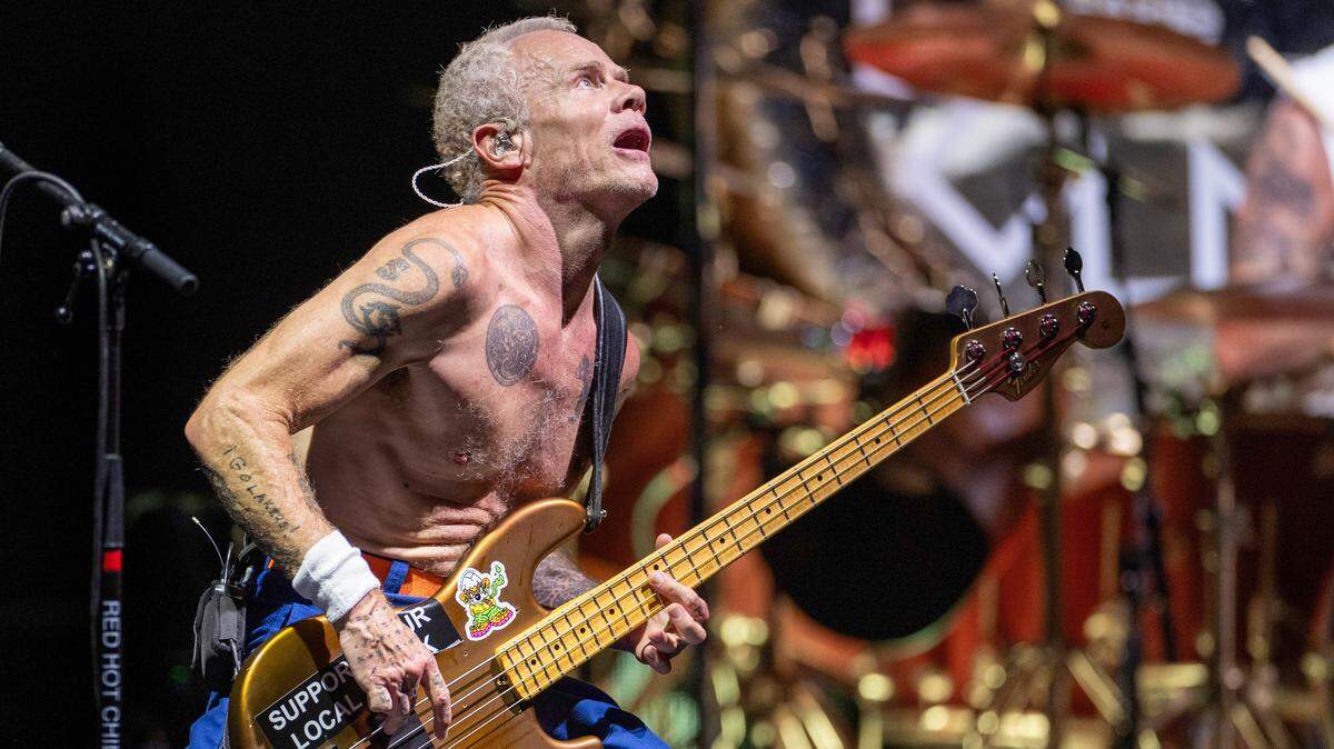Flea jams out on his bass as Red Hot Chili Peppers rock Coastal Credit Union Music Park at Walnut Creek, Wednesday night, June 26, 2024.