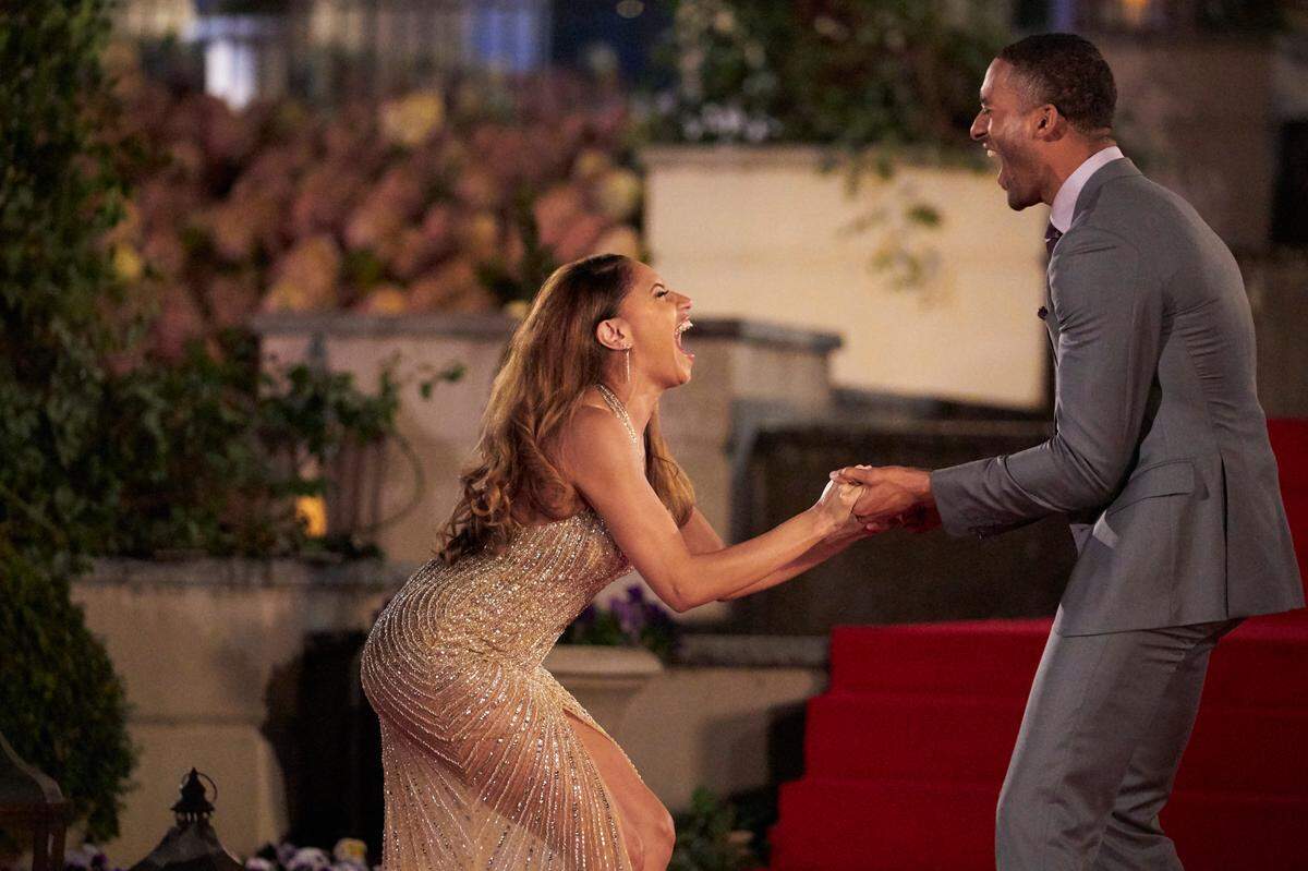 Matt James, a Raleigh native, greets new romantic prospect Ryan in the Jan. 25, 2021 episode of “The Bachelor” on ABC.