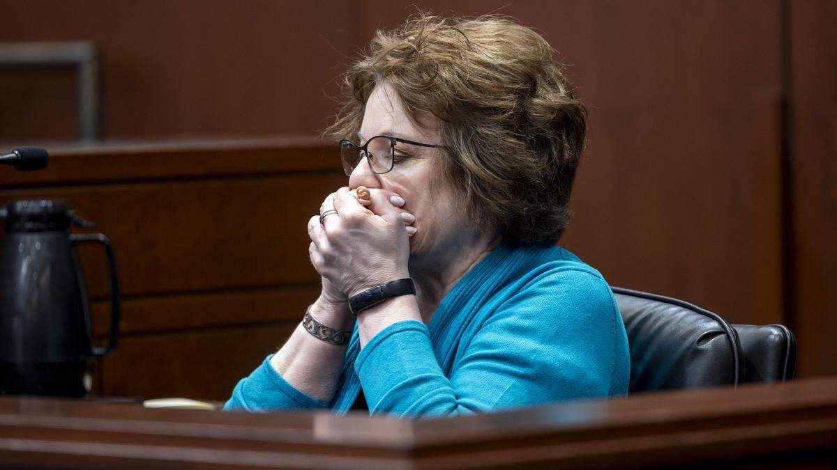 Elise Thompson testifies during a sentencing hearing for her son, Austin Thompson, in Wake County Superior Court in Raleigh on Tuesday, Feb. 10, 2026. Elise Thompson spoke about the first time she saw her son after he survived a self-inflicted gunshot wound to the head. Austin Thompson, now 18, pleaded guilty to the 2022 Hedingham neighborhood mass shooting that killed five people. He was 15 at the time of the killings.