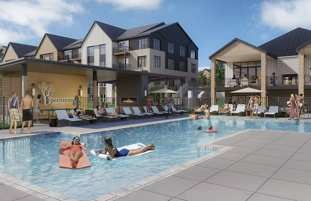 A rendering of amenities, including a saltwater pool, at Persimmon at Cates Creek in southeast Hillsborough.