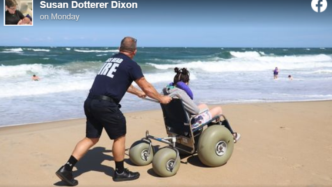 “It was so touching to see these men help her down and the chief even took off his shoes to get her into the water.”