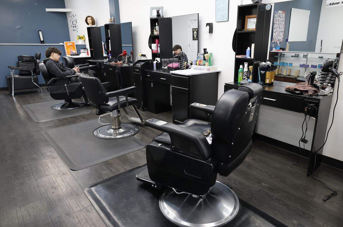 The chairs at Amparo Beauty Salon in Cary, N.C., sit empty Wednesday, Nov. 19, 2025. Kimberly Evans, the owner of the salon, said this was because of this weekÕs immigration enforcement activities. ÒPeople donÕt wanna leave their homes,Ó she said.