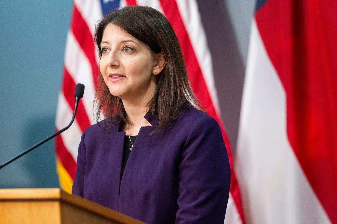 Secretary of the NC Department Health and Human Services Dr. Mandy Cohen speaks during a briefing on North Carolinas coronavirus pandemic response Monday, April 13, 2020 at the NC Emergency Operations Center in Raleigh.