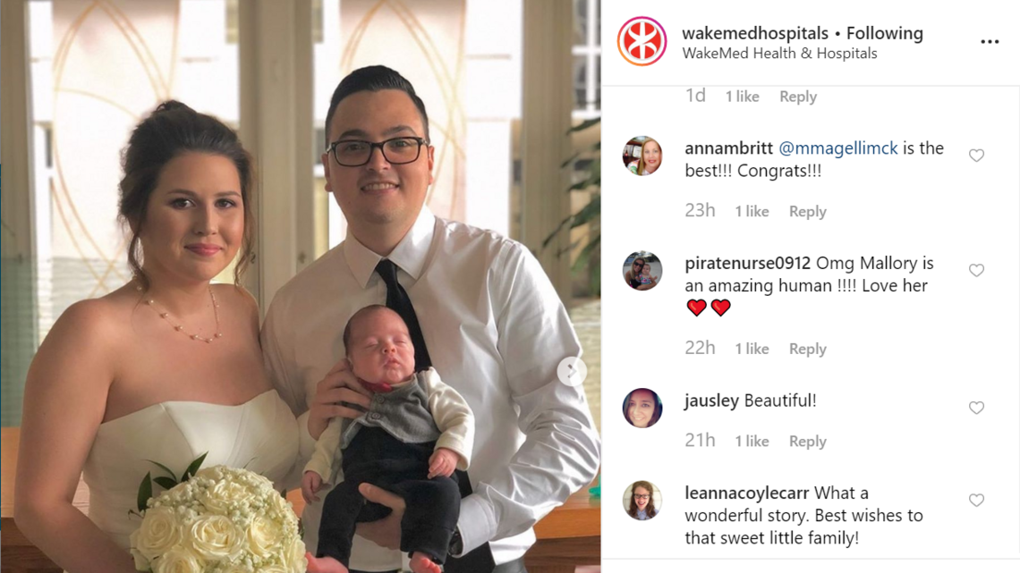 Bride carries her premature baby ‘as her flowers’ during wedding in NC hospital