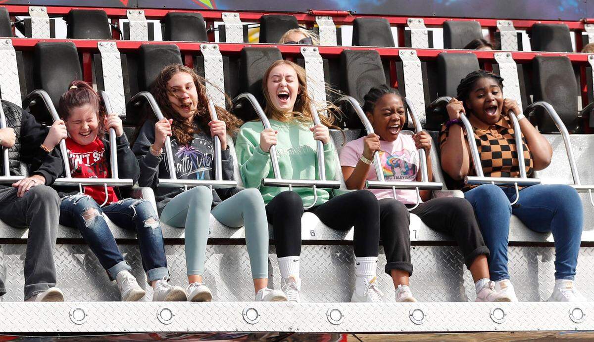 Riders enjoy the Rock Star ride at the North Carolina State Fair in Raleigh, N.C., Sunday, Oct. 23, 2022.