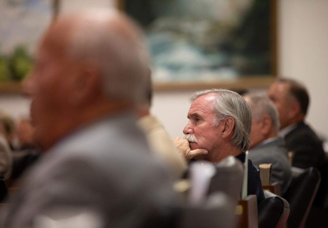 Members of the North Carolina House listen as a bill including a series of power shifts is debated during a legislative session at the General Assembly on Tuesday, Nov. 19, 2024, in Raleigh, N.C.