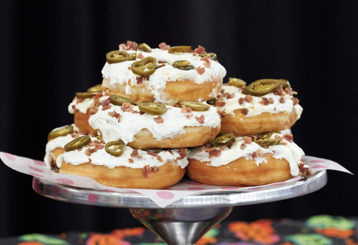 Hot Honey Jalapeño Popper Doughnuts from Fluffy’s Hand Cut Doughnuts are pictured at the 2025 N.C. State Fair media day on Monday, Oct. 13, 2025, at Dorton Arena in Raleigh, NC.