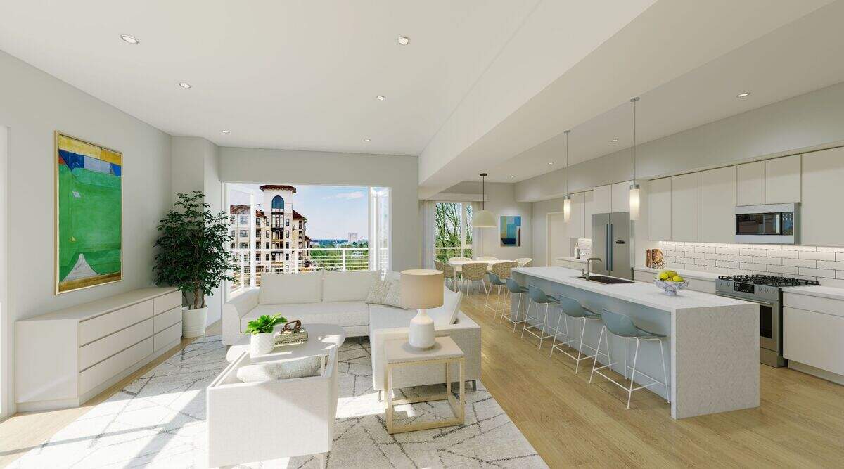 A rendering of a condo inside The Lansing, a five-story building at 101 Enterprise St., near Gardner Arboretum, in Raleigh.