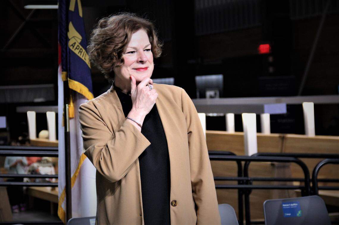 New Raleigh Mayor Mary-Ann Baldwin looks over the audience after speaking at the swearing-in ceremony for the City Council at Raleigh Union Station on Monday, Dec. 2, 2019.