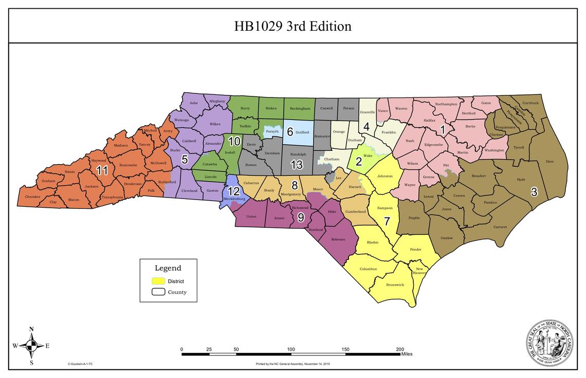 The North Carolina House passed this map on Thursday, Nov. 14, 2019 for 2020 congressional elections.