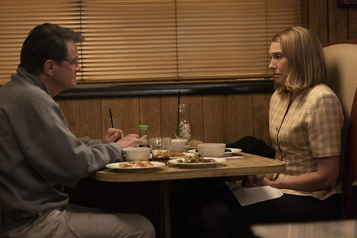Colin Firth as Michael Peterson and Toni Collette as Kathleen Peterson in the HBO Max series “The Staircase.”
