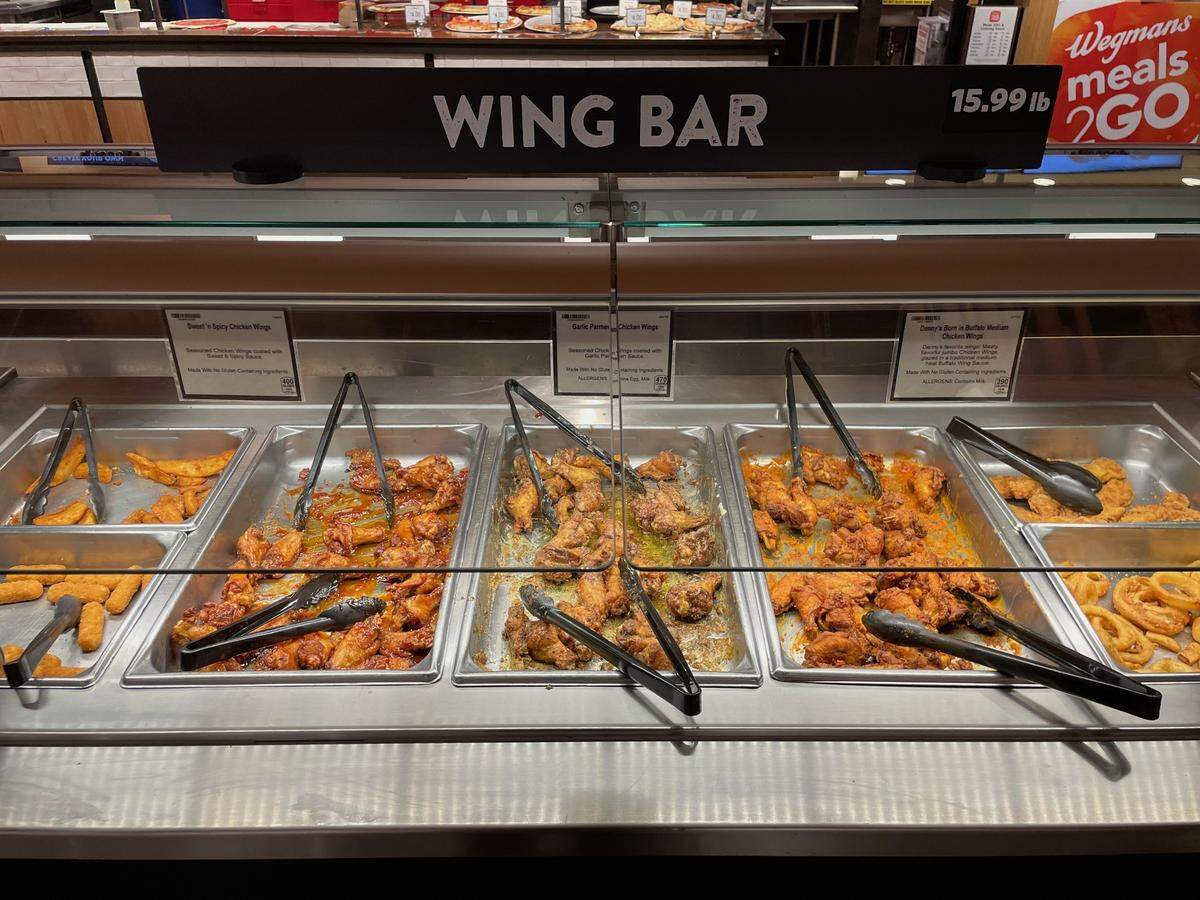 The wing bar at Wegmans on Wake Towne Drive costs $15.99 per pound.