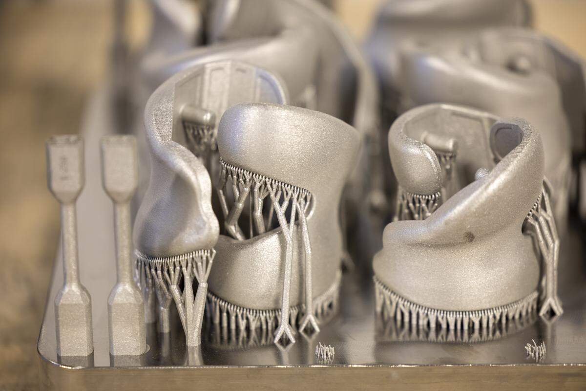 Titanium knee replacements built using 3d printers at restor3d in Durham, N.C. Once these are built using 3d printers, they are inspected, cut from the molds, and finished before shipping to clients.  