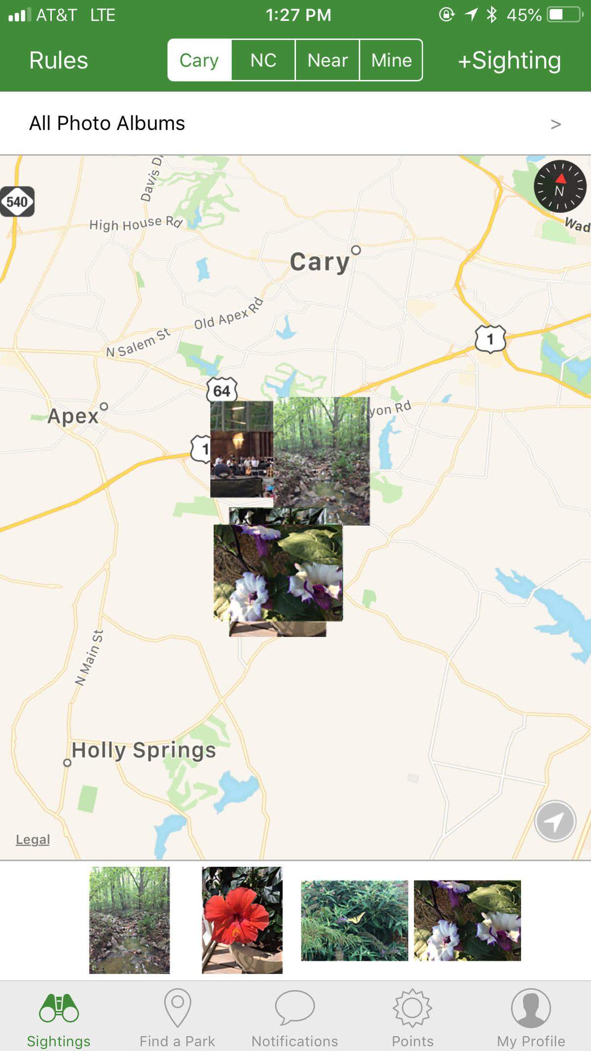 Cary's parks and rec app lets people add photos from their hikes and bike adventures, capturing creatures and flowers that others might want to hunt down.