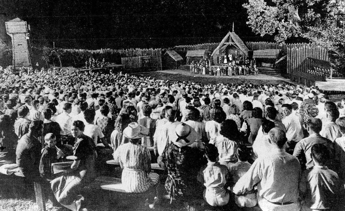 A view from the audience during the first production of “The Lost Colony” in 1937.