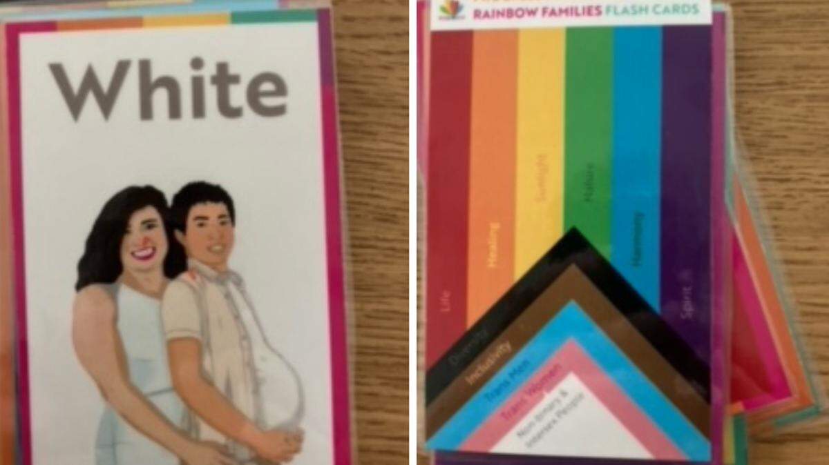 LGBTQIA+ flash cards that North Carolina House Republicans say were used in a preschool classroom at Ballentine Elementary School in Fuquay-Varina to teach children colors.