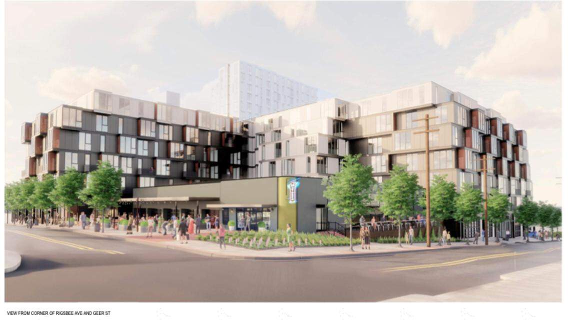 A rendering of what Motorco Music Hall could potentially look like in the future as part of an apartment and retail development.