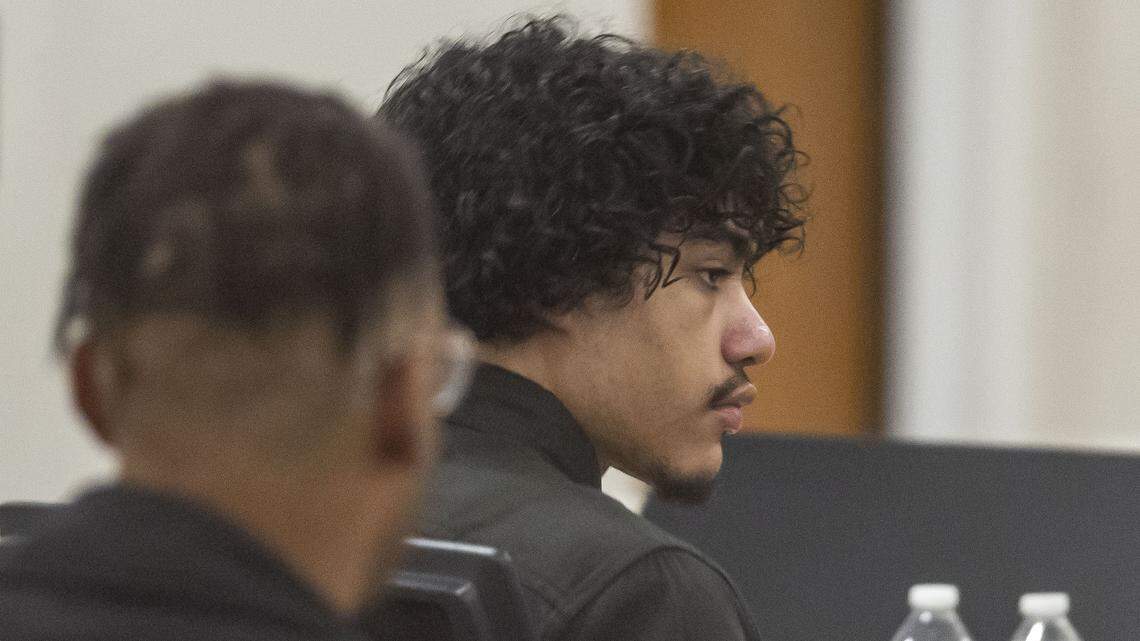 Issiah Ross listens to testimony in Orange County Superior Court on Wednesday, January 14, 2026 in Hillsborough, N.C.  Ross is accused of killing 14-year-old Lyric Woods and 18-year-old Devin Clark in 2022 near Efland. 