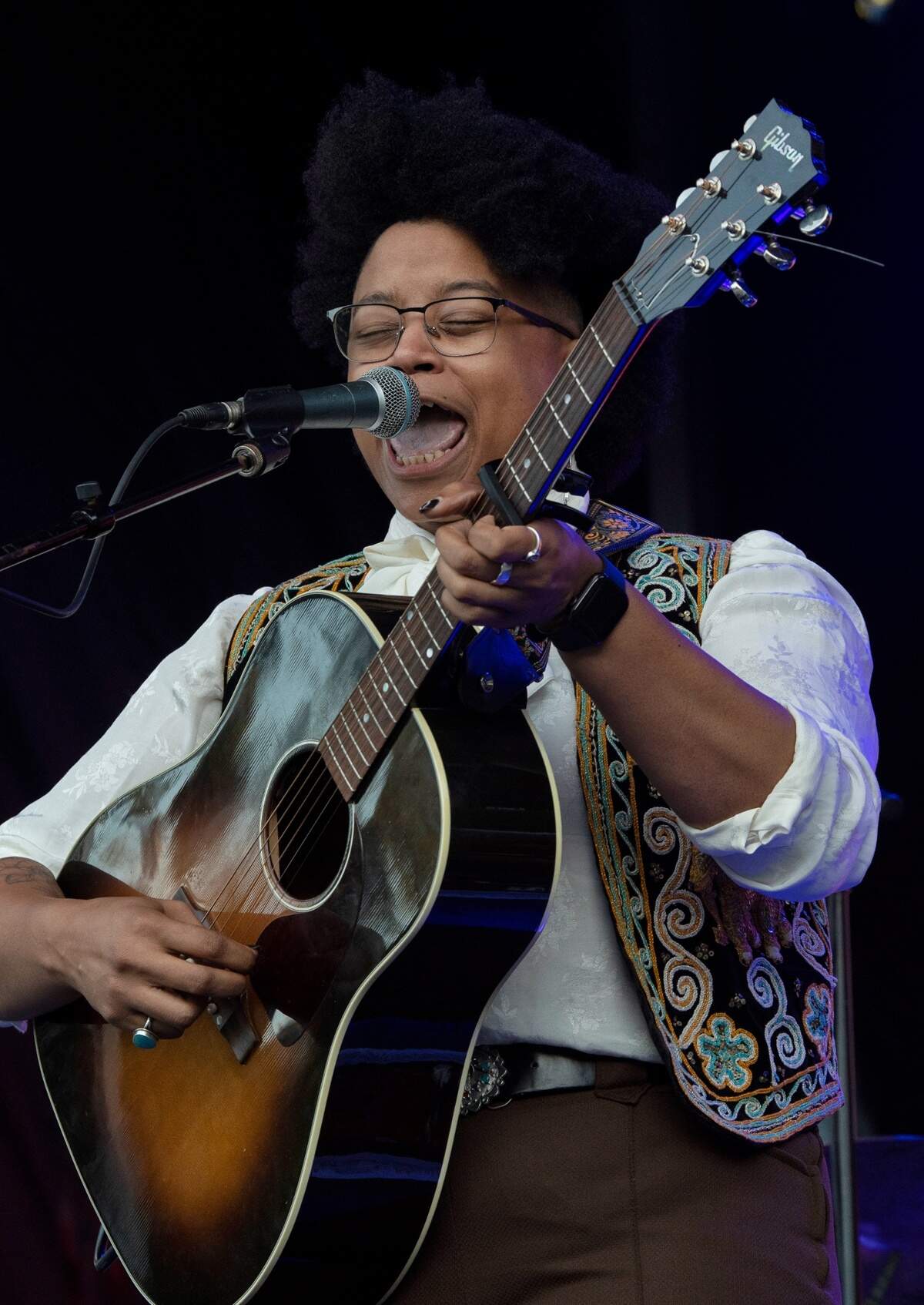 Amethyst Kiah performs at the Moore Square stage at the Hopscotch Music Festival, Thursday night, Sept. 8, 2022 in downtown Raleigh.