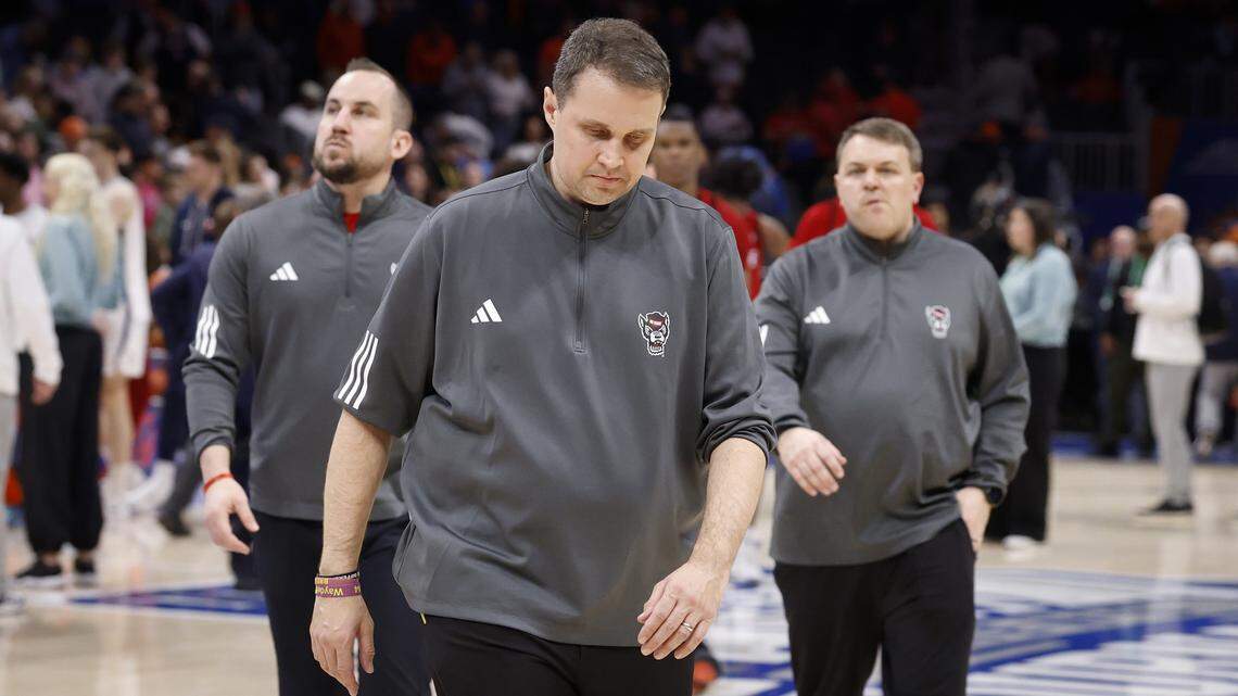N.C. State head coach Will Wade walks off the court after Virginia’s 81-74 victory over N.C. State in the quarterfinals of the 2026 ACC Men’s Basketball Tournament at the Spectrum Center in Charlotte, N.C., Thursday, March 12, 2026.