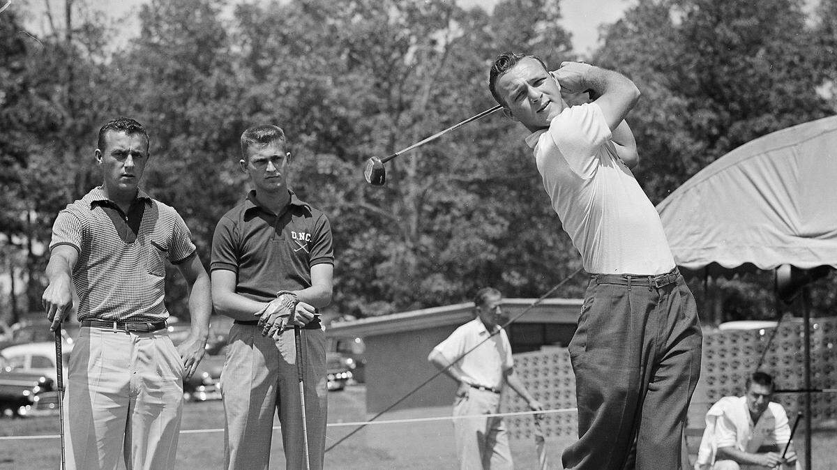 Arnold Palmer, of Wake Forest, drives from the first tee in the opening round of the 17th Southern Intercollegiate Golf Tournament at Athens, Ga., on April 29, 1954.