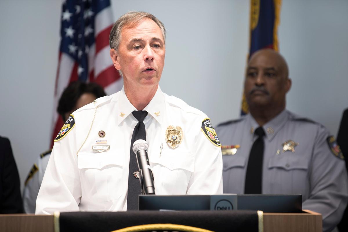 While still Apex police chief, John Letteney spoke at a press conference about National Gun Violence Awareness Day in 2019.