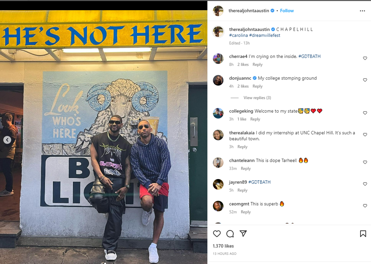 The night before Usher played his highly anticipated set at Dreamville Festival in Raleigh, he and songwriter-producer Johnta Austin visited He’s Not Here&nbsp;— a popular outdoor bar in Chapel Hill — on March 31, 2023.