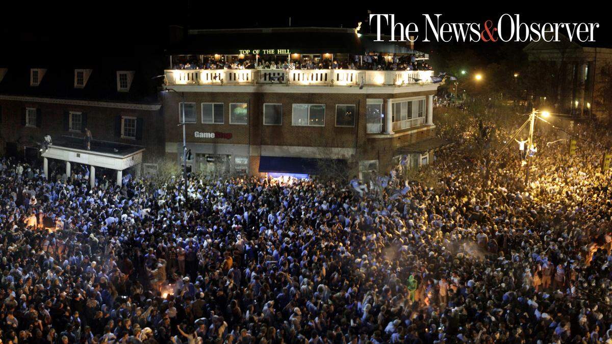 UNC fans celebrate North Carolina’s victory over Michigan State in the 2009 NCAA men’s basketball championship.