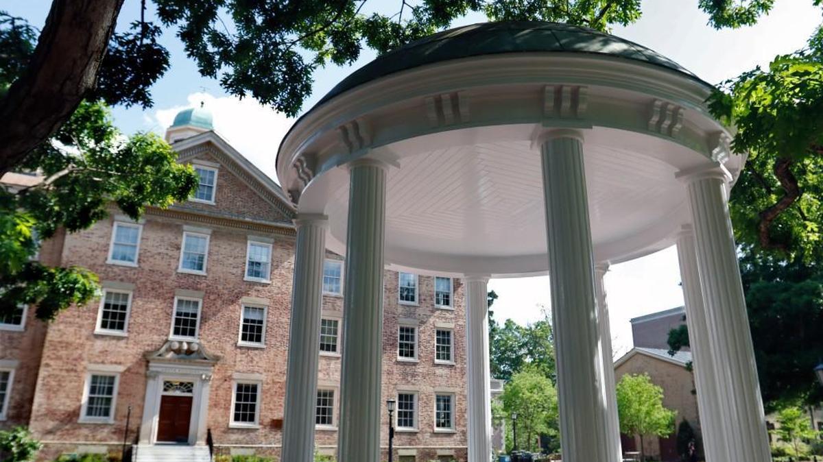 UNC’s Old Well and South Building, April 26, 2016 in Chapel Hill, NC.