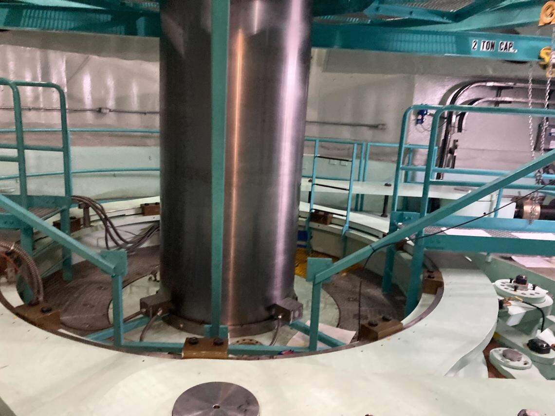 This photo shows the bottom of Duke Energy’s turbines at Bad Creek. The systems spin one way to suck water in from Lake Jocassee and spin the other way when releasing water and generating power.