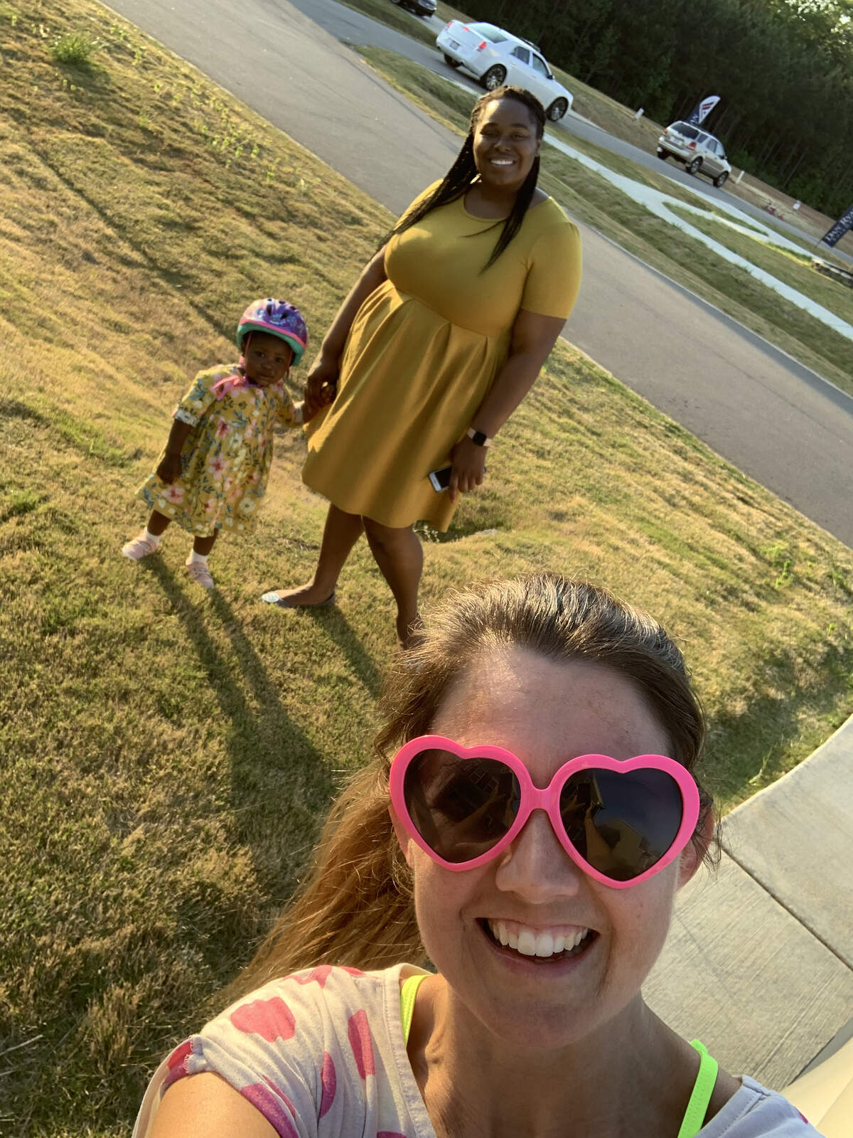 Amanda Bordeaux, front right, meets up with her college friend, Ebony, and her daughter, Emmy, on Thursday, May 14, 2020.