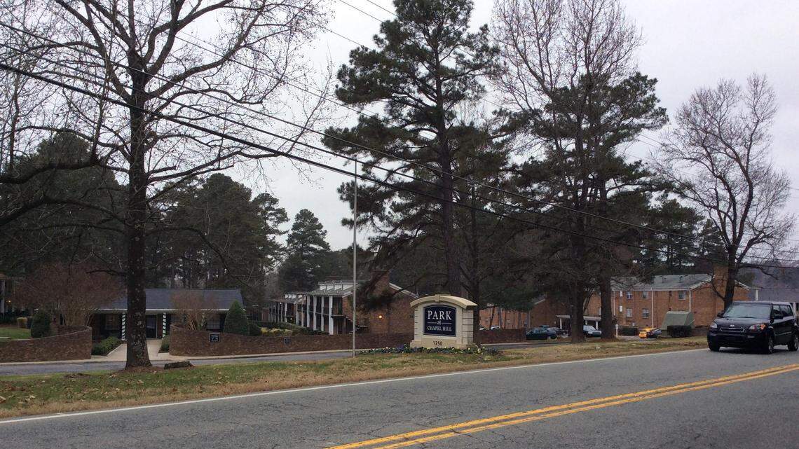 The Park apartments, built in 1966 on Ephesus Church Road, are slated for redevelopment next year. A preliminary plan calls for replacing 16 affordable apartment buildings with market-rate apartments in four three- and five-story buildings. One building would wrap around a six-story parking deck.
