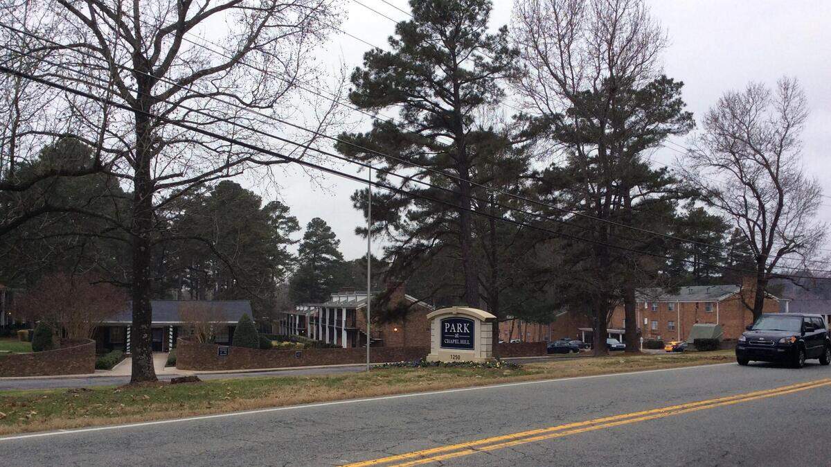The Park apartments, built in 1966 on Ephesus Church Road, are slated for redevelopment next year. A preliminary plan calls for replacing 16 affordable apartment buildings with market-rate apartments in four three- and five-story buildings. One building would wrap around a six-story parking deck.
