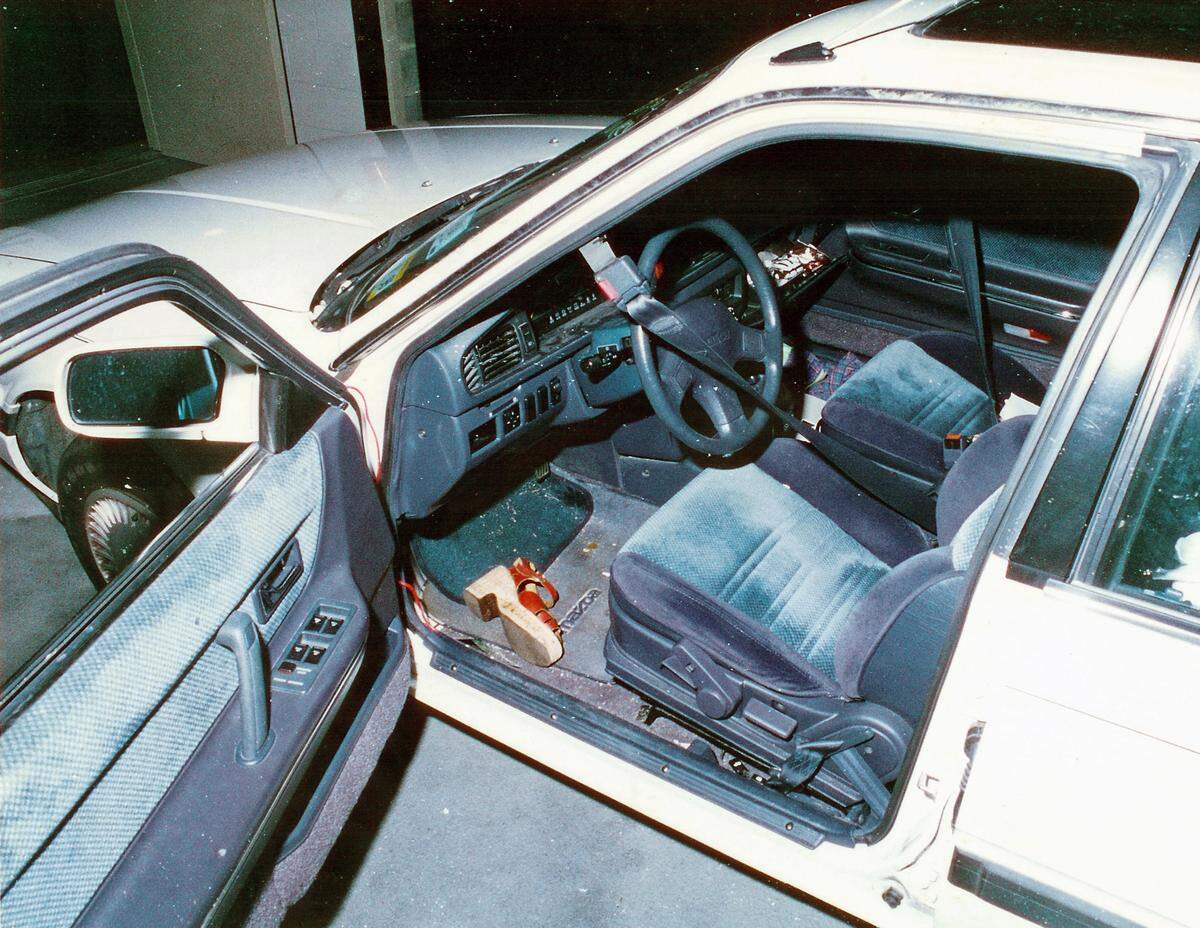 This is a police evidence photo of her car as it was found abandoned alongside Capital Boulevard, just south of the Beltline. One of her shoes was still in the vehicle.