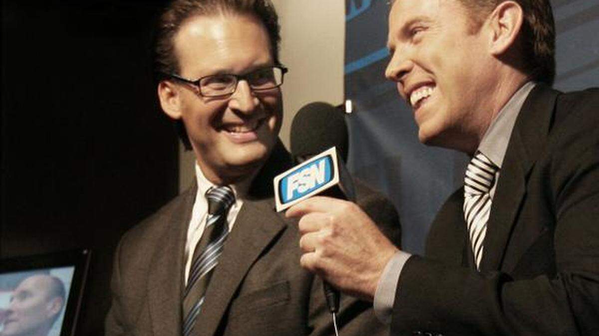 Play-by-play man John Forslund, left, with Tripp Tracy, is gaining recognition.