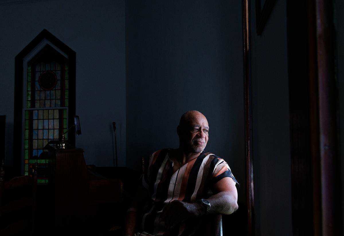 Horace Johnson, Jr., a member of the Preservation Hillsborough board and Alliance for Historic Hillsborough, is photographed inside Dickerson Chapel AME Church on Thursday, April 18, 2024, in Hillsborough, N.C.