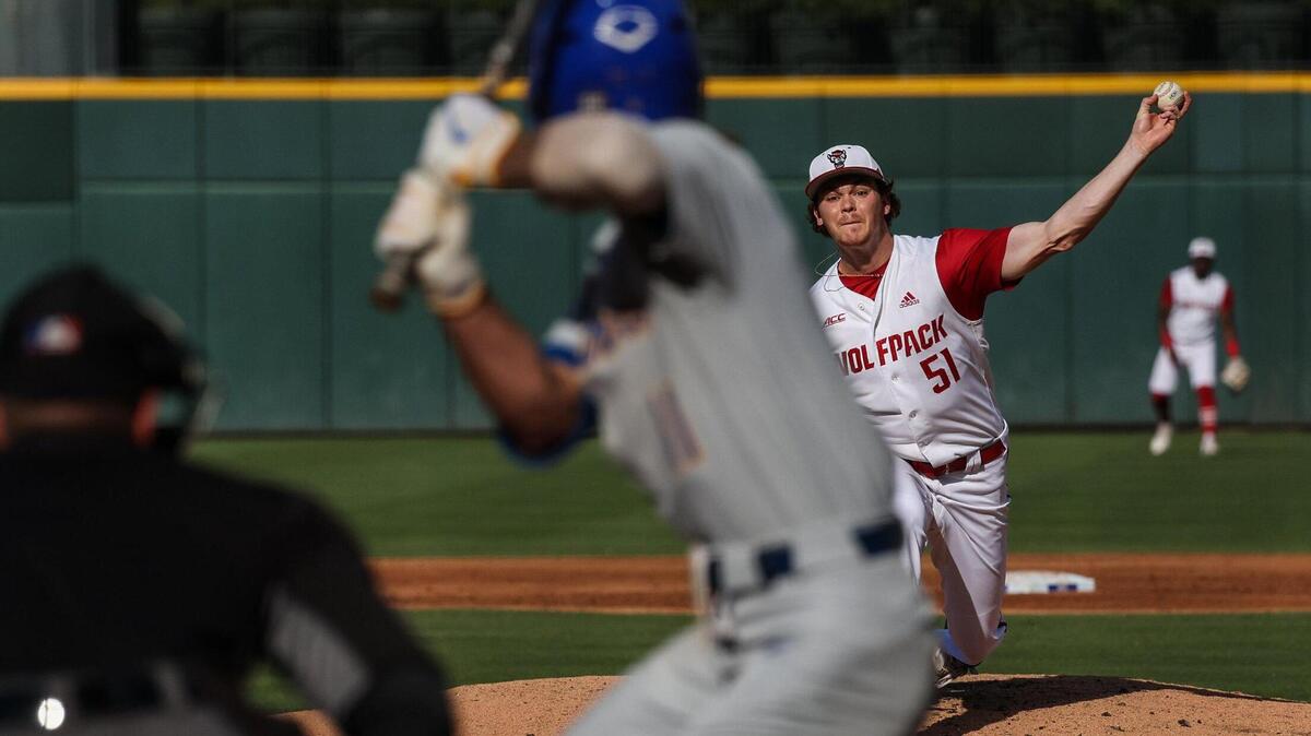 N.C. State’s Canaan Silver throws a pitch during the ACC baseball semifinals against Pitt at Truist Field on Saturday, May 28, 2022 in Charlotte, NC.