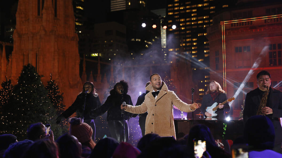 John Legend rehearses for the 2018 Christmas in Rockefeller Center Tree-Lighting special on NBC.