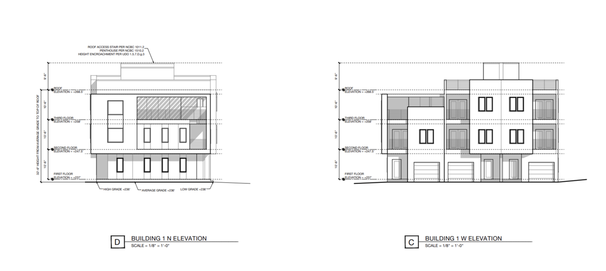 A rendering of the 12 townhouses that Steve Sypher Designs has proposed for 524 and 528 Barksdale Drive in the Woodcrest subdivision of east Raleigh.