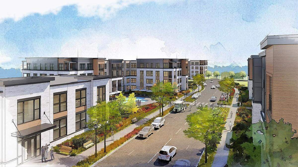 A bird’s eye view of the proposed Gateway residential development between East Lakeview Drive and U.S. 15-501 in Chapel Hill. The proposal is for 380 apartments with 72 affordable senior units.
