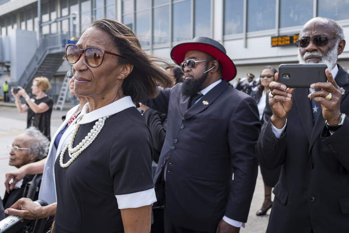 Family members of Army Pfc. William H. Jones wait for his remains to arrive at RDU Airport in Raleigh, NC on June 20, 2019. Jones went missing-in-action during the Korean War on Nov 26, 1950. Several decades passed before his body was recovered after North Korea turned over 55 boxes containing the remains of American service members killed during the Korean War.