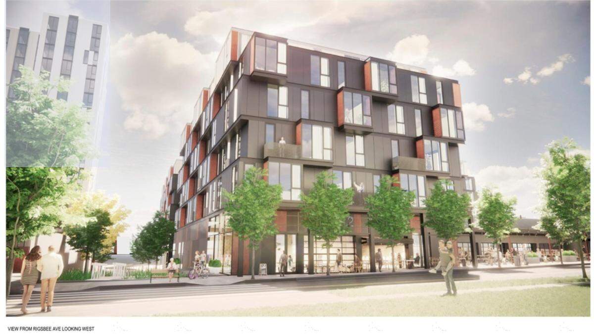 A conceptual endering shows the potential future apartment building in Durham as part of a development with an 18 story tower connected to Motorco Music Hall.
