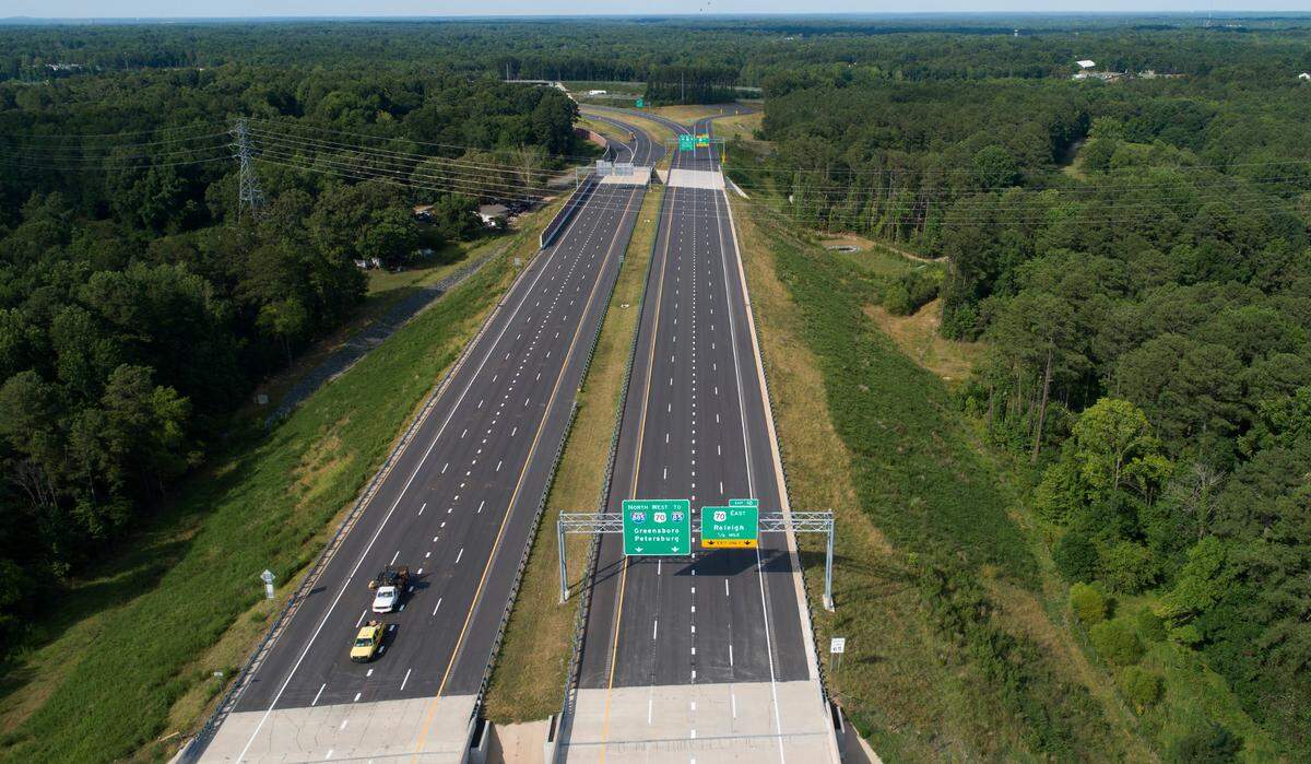 The Durham East End Connector, looking towards U.S. 70, photographed Tuesday, June 28, 2022. The 1.25 miles of highway connects the Durham Freeway with U.S. 70, creating a new bypass on the east side of town known as Interstate 885.