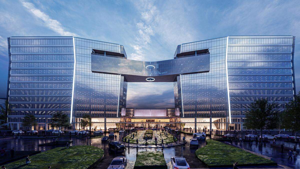 A rendering of the MTX One towers connected by a skybridge that will be built in Raleigh at the intersection of St. Albans and Benson Drive with a projected 2022 completion date.